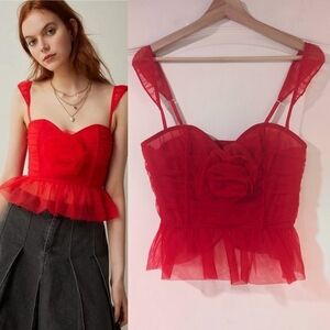 NEW UO Out From Under | Roseabel Tulle Rosette Corset In Red
